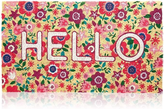 Juvale Natural Spring Hello Floral Coir Welcome Doormat for Front Door, 17 x 30 Inches, Ideal for... | Amazon (US)