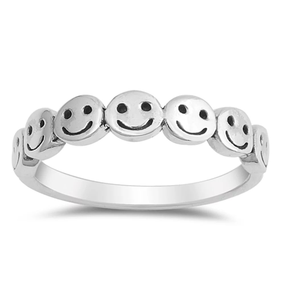 Smiley Face Cute Polished Thumb Ring New .925 Sterling Silver Band Size 10 | Walmart (US)