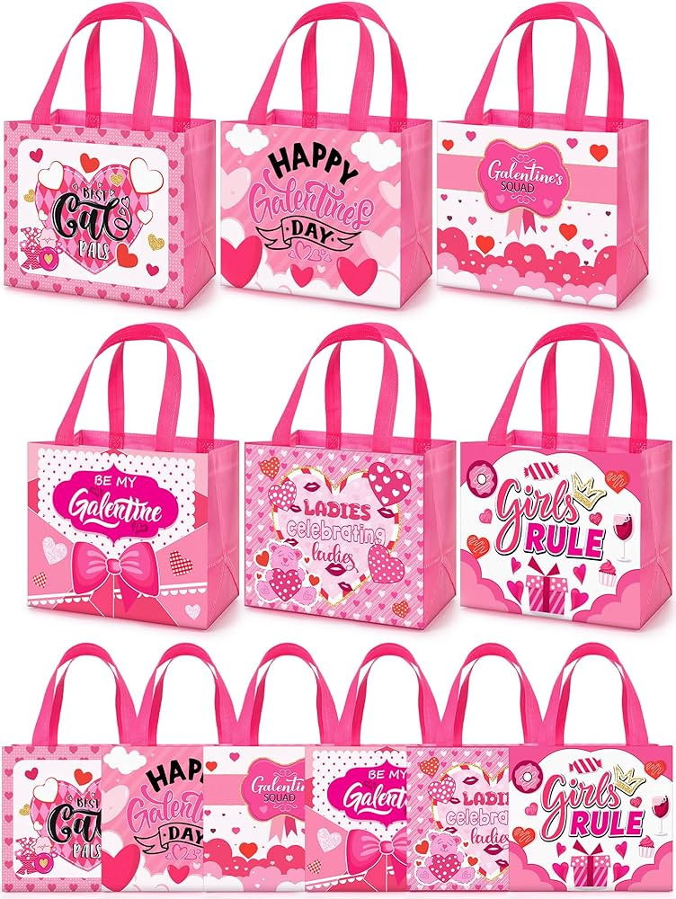 Sweetude 24 Pcs Galentine's Day Gift Bags Galentine Reusable Non Woven Tote Goodie Treat Bags wit... | Amazon (US)