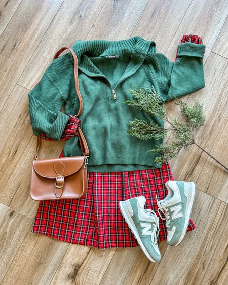 Christmas outfit. Casual Christmas outfit. Christmas party outfit. Red plaid dress. Amazon fashion sweater. New balance sneakers.

#LTKHoliday #LTKSeasonal #LTKGiftGuide