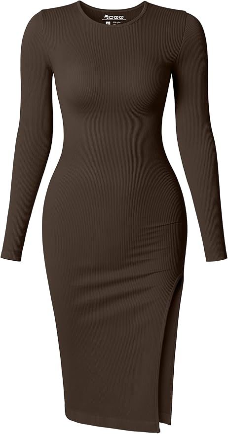 OQQ Women's Dresses Long Sleeve Crew Neck Sexy Ribbed Bodycon Split Midi Dress | Amazon (US)