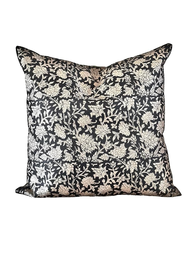Vintage Floral Throw Pillow Cover Modern 18x18 Transitional Double-Sided (Black and Taupe, 18x18) | Amazon (US)