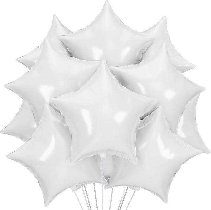 25Pcs White Star Shaped Balloons 18Inch Foil Mylar Balloon Helium | Amazon (US)