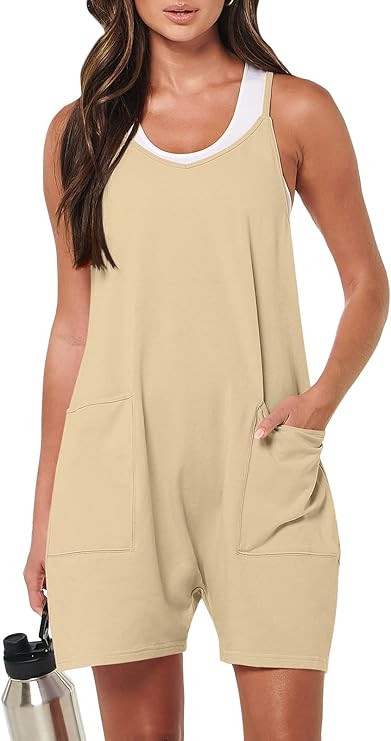 ANRABESS Women's Summer Casual Sleeveless Rompers Loose Spaghetti Strap Shorts Jumpsuit with Pock... | Amazon (US)