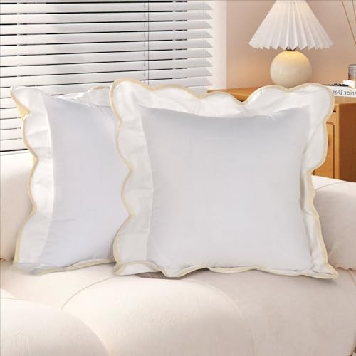 DUIDY Scalloped Throw Pillow Covers, Set of 2 Cotton Decorative Pillow Covers Boho Couch Pillow Covers Living Room Sofa Bedroom Pillow Covers, White 20" x 20" | Amazon (US)