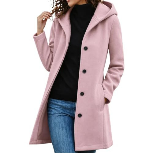 Pea Coats for Women Long Hooded Single Breasted Wool Blend Trench Coat | Amazon (US)