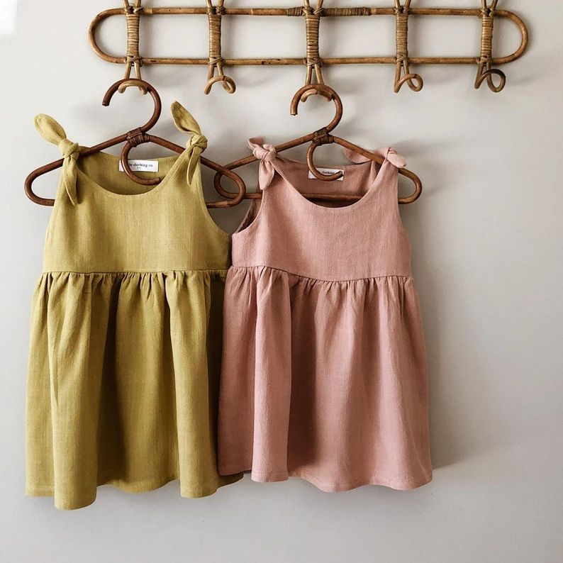 Kids / Toddler Girls Summer Dress Linen/Cotton Shoulder Tie Beach Bohemian Style in Sizes 6-12M t... | Etsy (US)