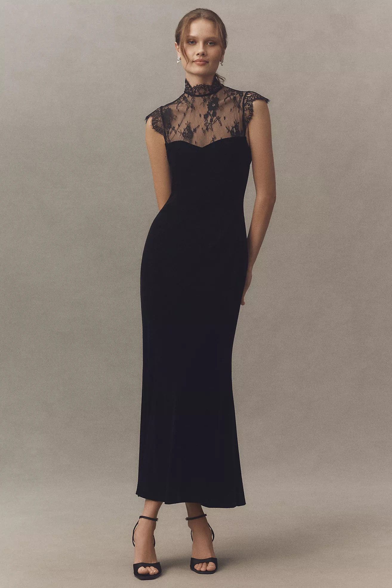 BHLDN Mock-Neck Lace Stretch Velvet Maxi Dress | Anthropologie (US)