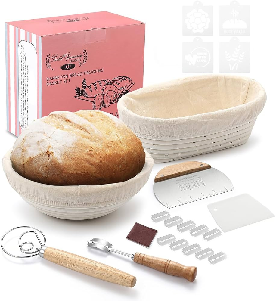 Saint Germain Bakery Premium Round Bread Banneton Basket with Liner - Perfect Brotform Proofing B... | Amazon (US)