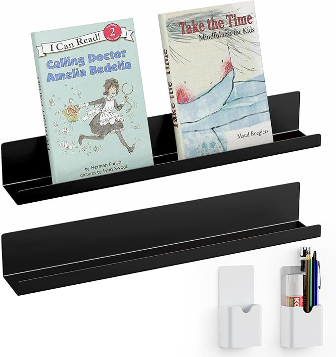 Metal Magnetic Book Shelf: Book Display Shelf 2-Pack Strong Adsorption with 2 Pen Containers, Dur... | Amazon (US)