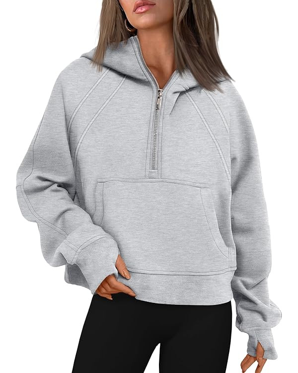 WYNNQUE Womens Hoodies Oversized Sweatshirts Half Quarter Zip Pullover Cropped Long Sleeve Fall O... | Amazon (US)
