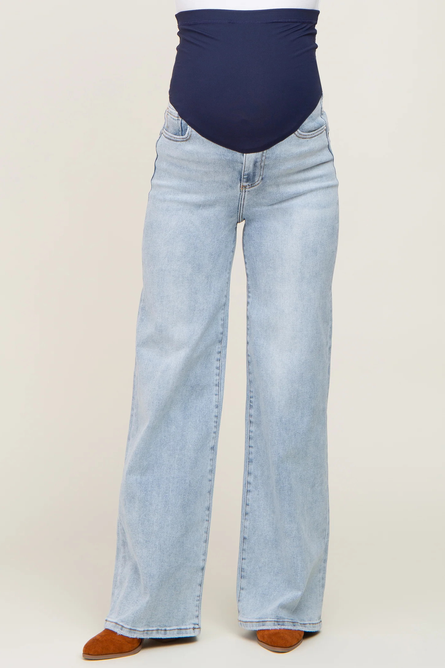Light Blue Wide Leg Maternity Jeans | PinkBlush Maternity