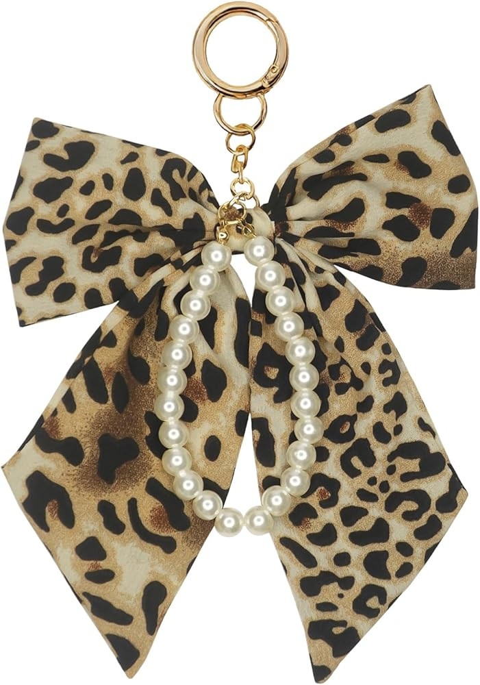 Leopard Print Bow with Pearl Chain Bag Charm, Purse Charms for Handbags, Cute Leopard Keychain Ac... | Amazon (US)
