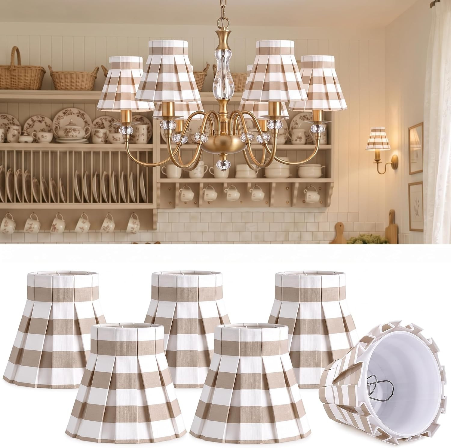 6 Pcs Striped Pleated Lampshade Farmhouse Home Decor, Brown | Amazon (US)