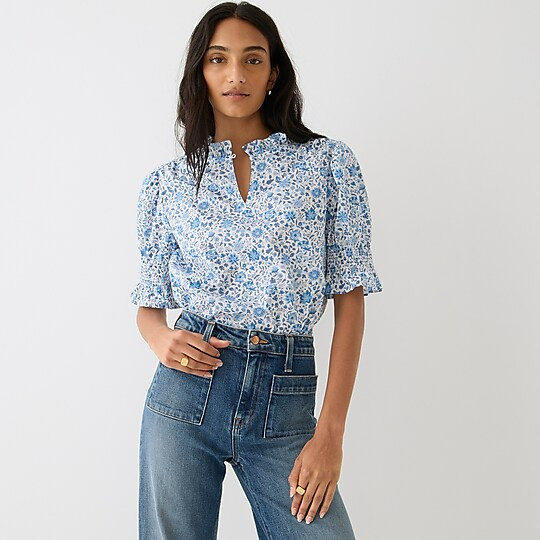Ruffleneck keyhole top in Liberty® Grace Emily Bell fabric | J. Crew US
