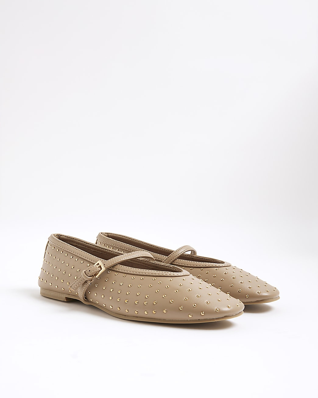 Beige Studded Mary Jane Ballet Pumps | River Island UK & IE