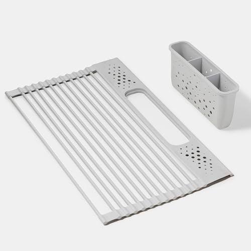 GIR Over-the-Sink Drying Rack - Silicone-Coated Metal Dish Drying Mat with Removable Utensil Caddy - Durable and Heat Resistant Trivet and Cooling Rack, Space-Saving Kitchen Organizer - Studio White | Amazon (US)