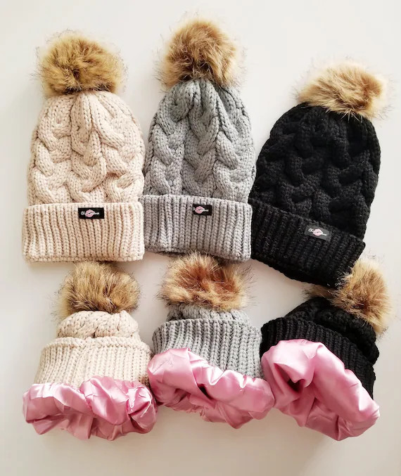 SATIN LINED Knit Beanie Winter Ski Hat Cap by Perfectly Zen | Etsy (US)