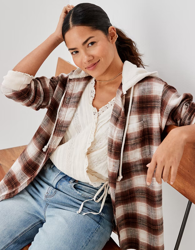 AE Oversized Hoodie Flannel | American Eagle Outfitters (US & CA)