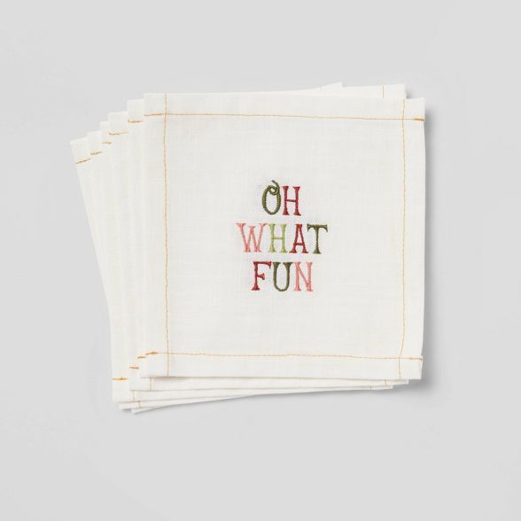 6pk Cotton Oh What Fun Embroidered Cocktail Napkins - Threshold™ | Target