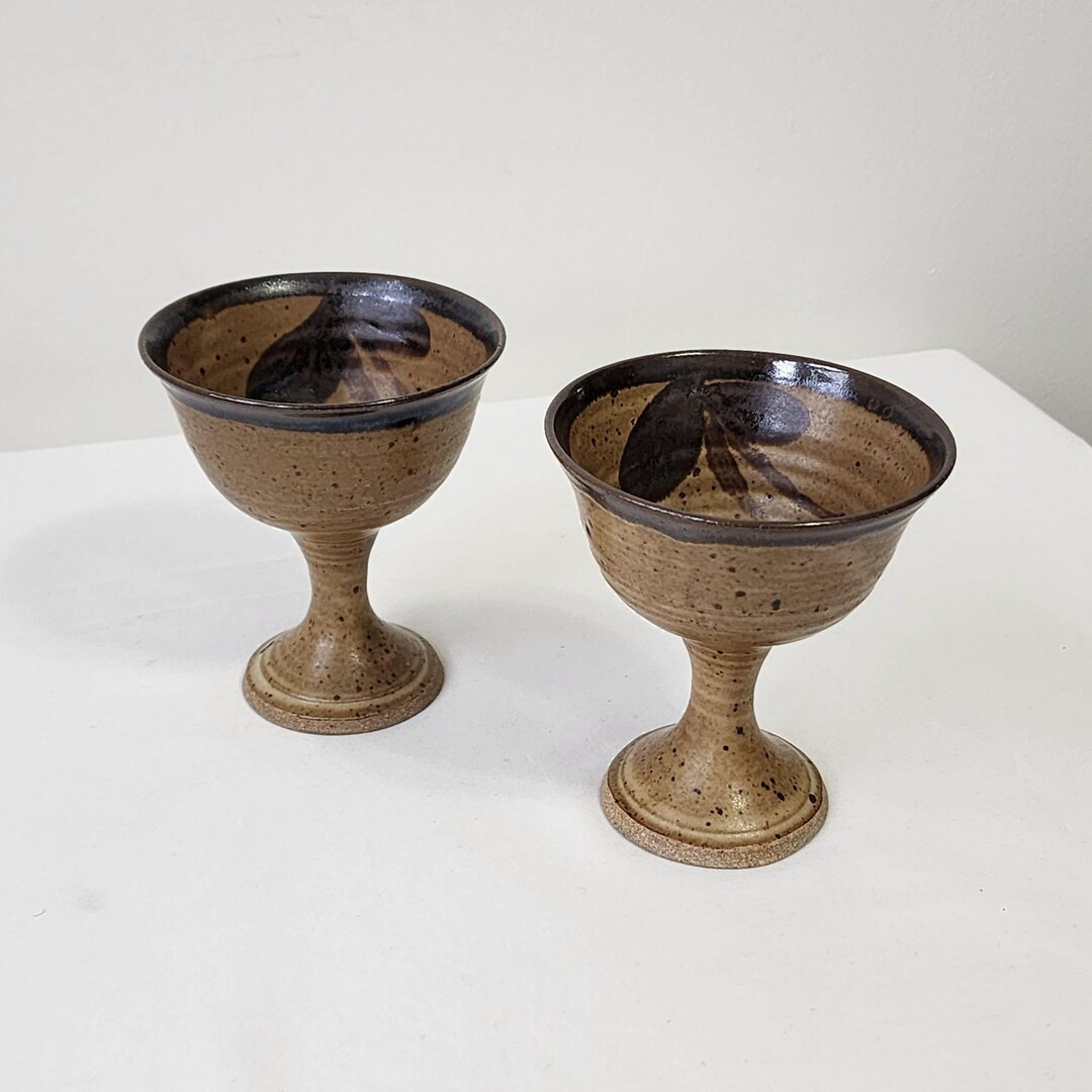 Rustic Stoneware Wine or Water Goblets VTG 1980s Signed Art Pottery Barware Primitive Farmhouse N... | Etsy (US)