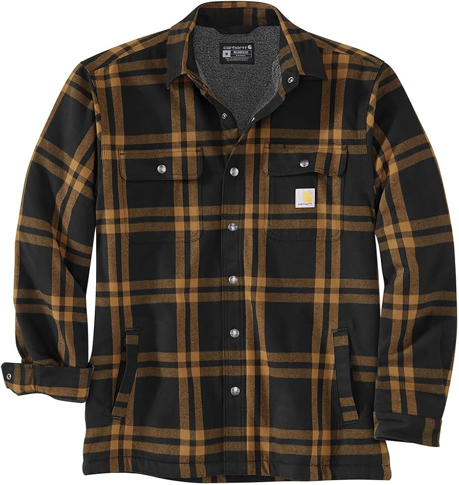 Carhartt Men's Relaxed Fit Flannel Sherpa-Lined Shirt Jac | Amazon (US)