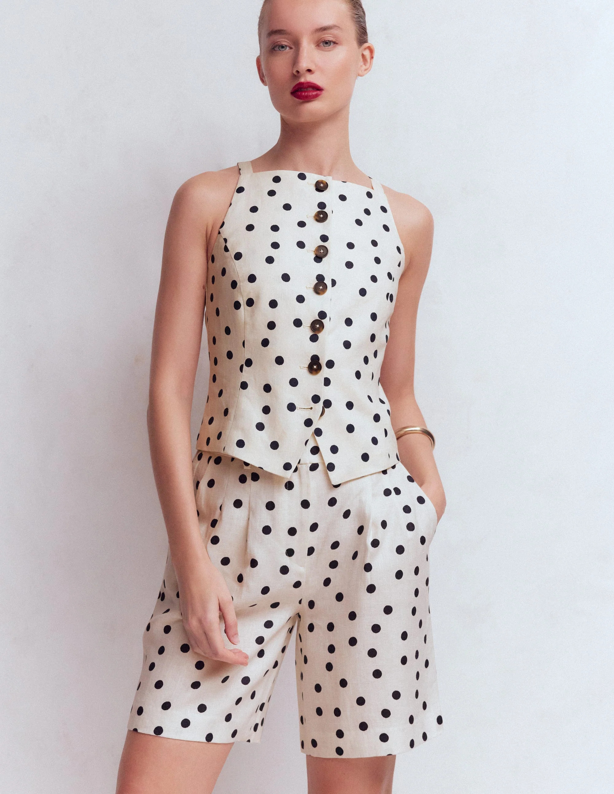 Kensington Linen Shorts-Ivory, Painted Dot | Boden UK