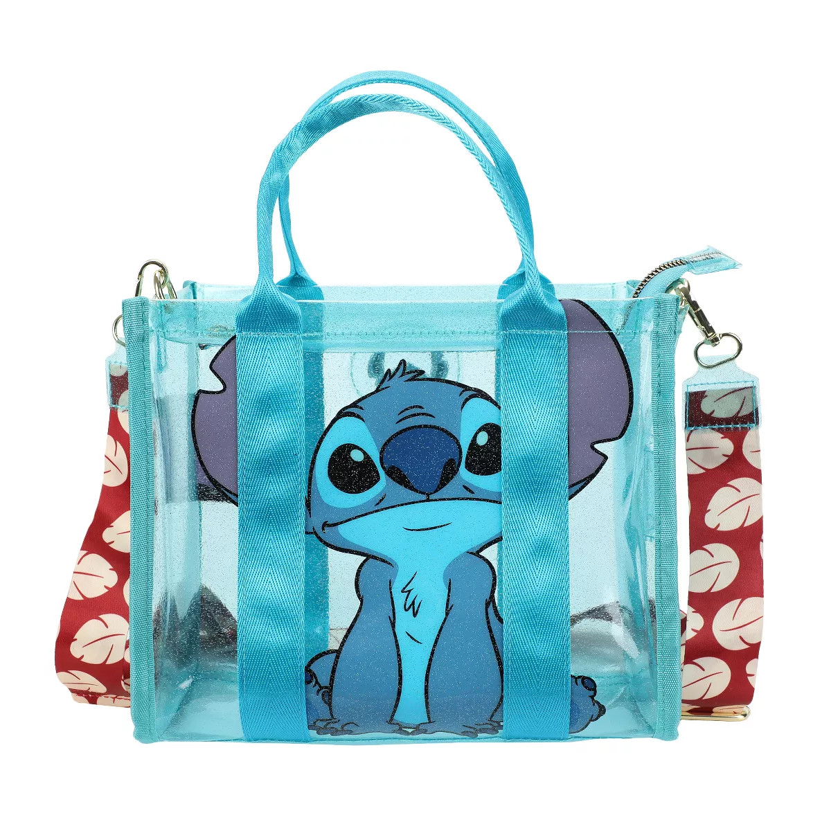 Lilo & Stitch Clear Blue Glitter Print Tote With Detachable Strap | Target