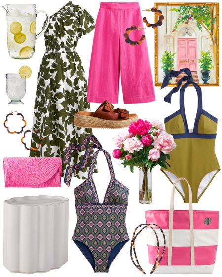 Summer style, home decor, pink clutch, pink purse, scalloped table, scallop earrings, outdoor entertaining, beach bag, pool bag, tortoise, tortoiseshell, pink pants, beach pants, headband, swim, swimsuit, one-piece, faux florals, platform sandals, casual style, preppy style, southern style 

#LTKswim #LTKunder100 #LTKsalealert