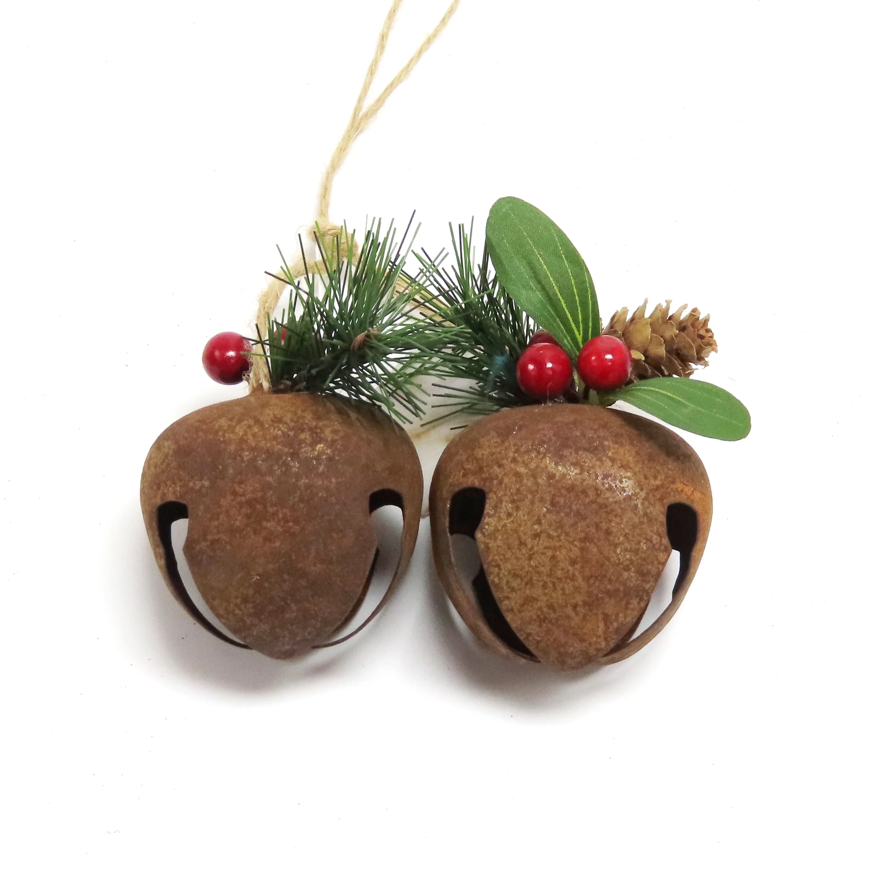 Holiday Time Rusty Metal Bells with Pine & Berries, Merry Tidings Themed Christmas Ornament | Walmart (US)