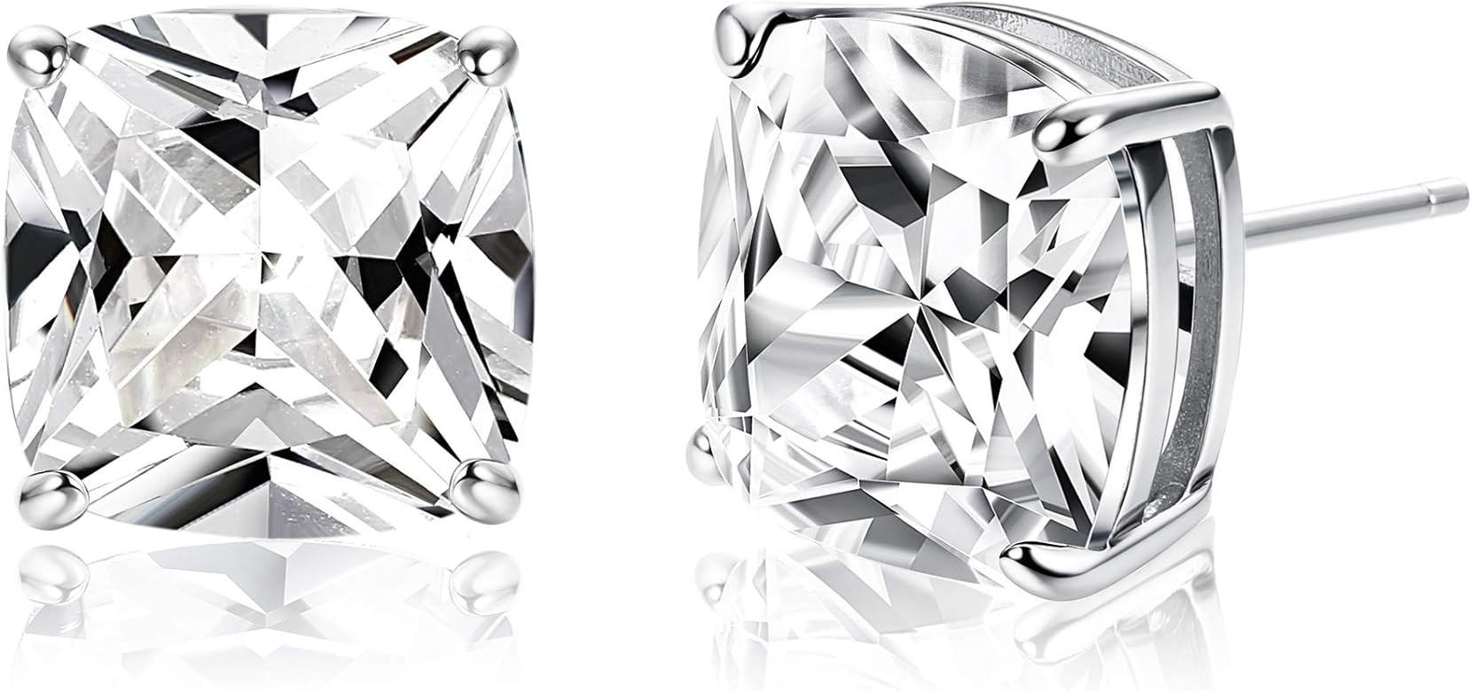 Square Crystal Stud Earrings for Women Swarovski 10MM White Pink Black Crystals Sterling Silver S... | Amazon (US)