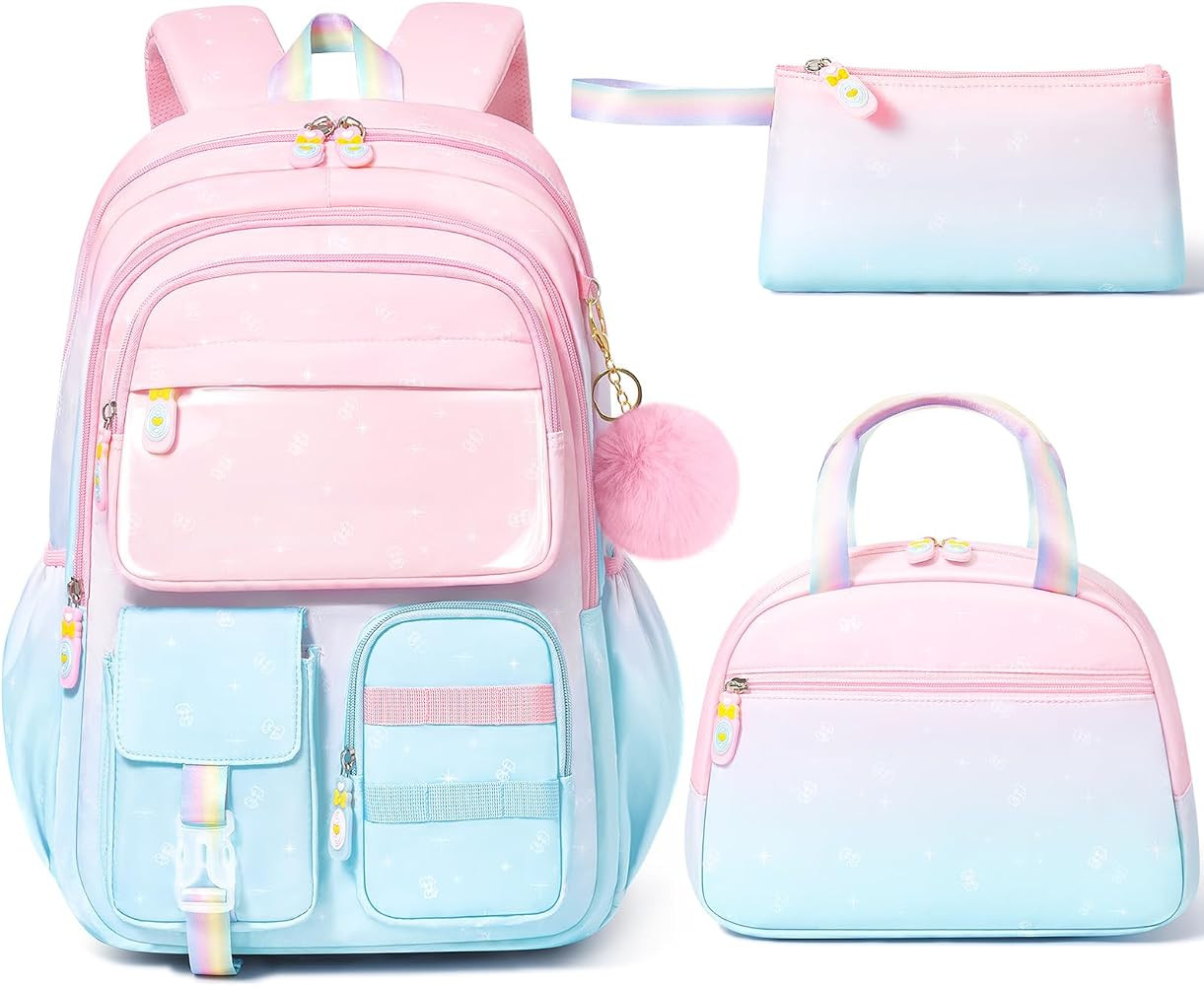 Fimibuke Backpack for Girls, 3 PCS Waterproof Kids Backpack with Lunch Box & Pencil Case, Gradien... | Amazon (US)