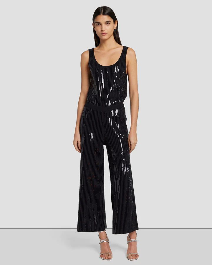Sequin Wide Leg Knit Jumpsuit in Black | 7 For All Mankind