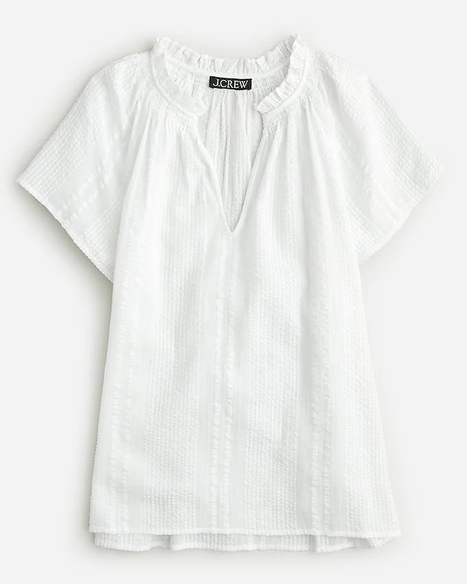Flutter-sleeve V-neck top in cotton dobby | J. Crew US