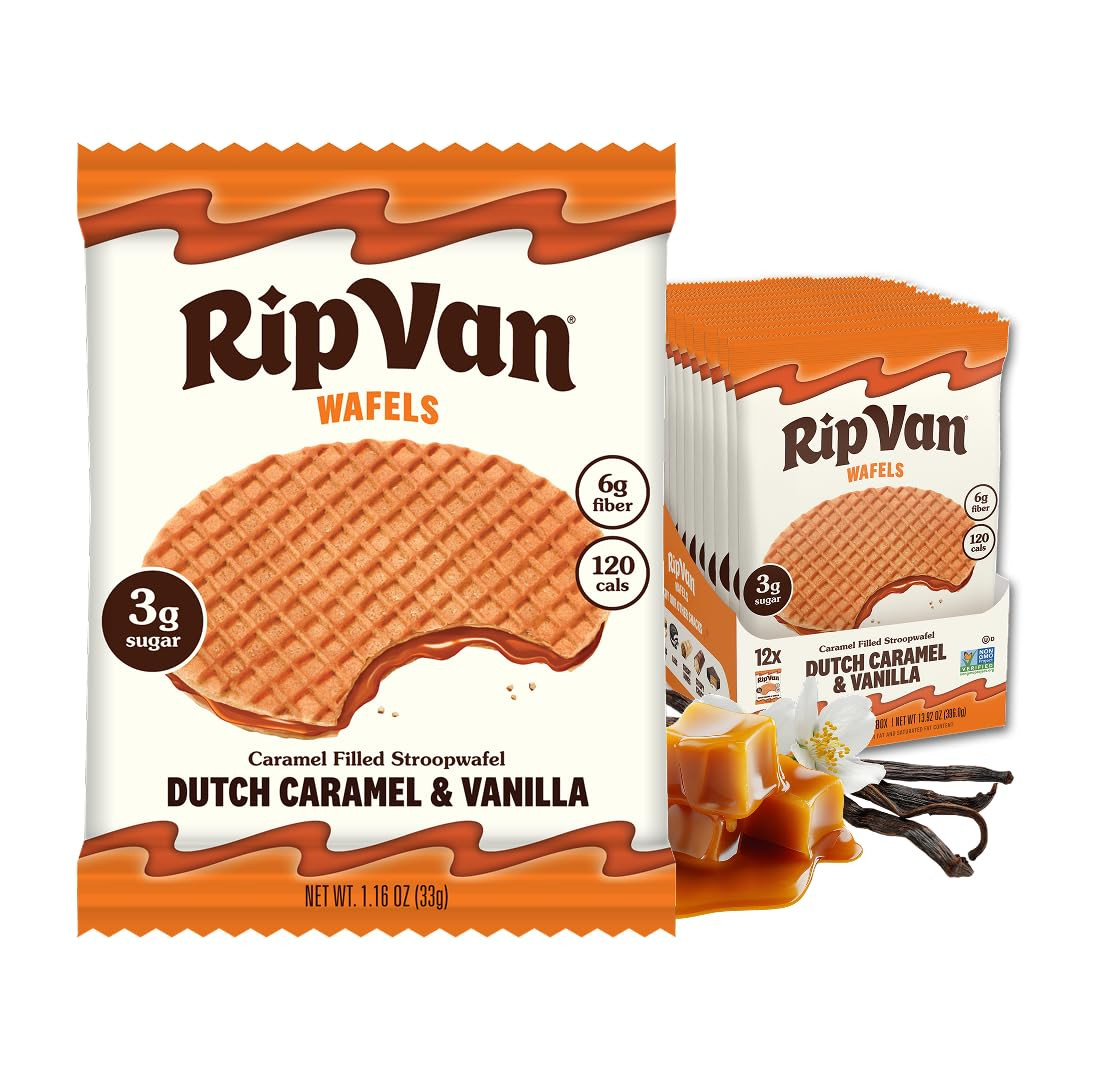 Rip Van Wafels Dutch Caramel & Vanilla Stroopwafels, Healthy Snacks, Non-GMO, Low Calorie, Low Su... | Amazon (US)