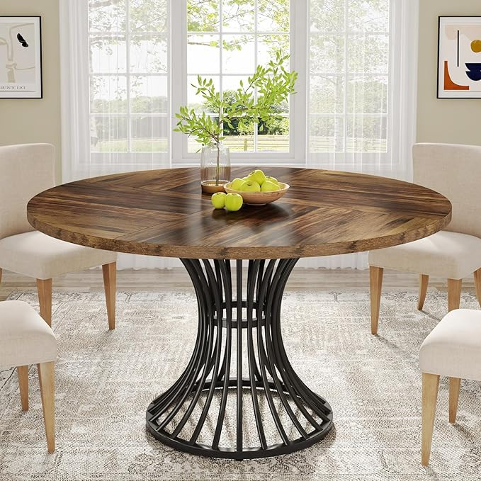 Tribesigns Round Dining Table for 4-6 People, 47-Inch Farmhouse Dinning Room Circle Kitchen Table... | Amazon (US)