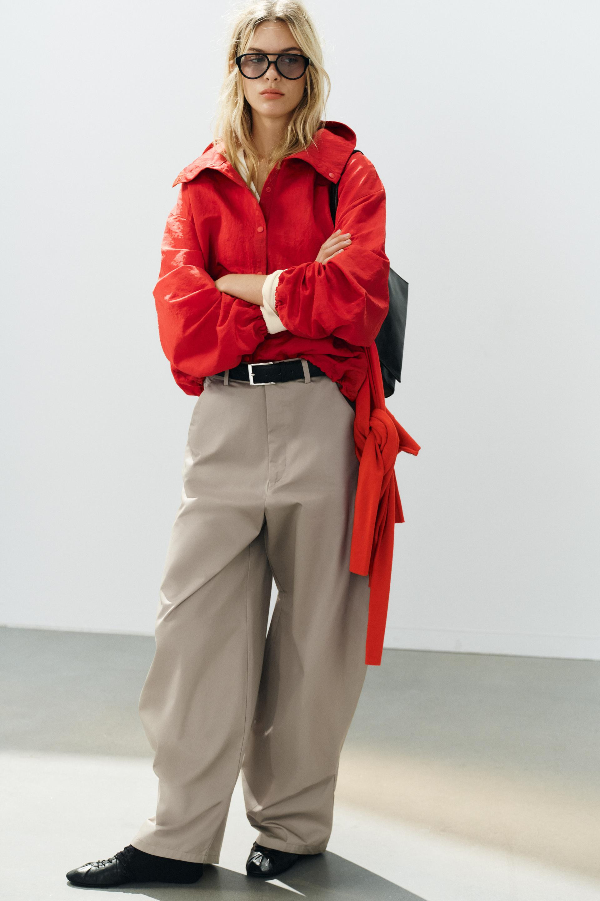 Zara - Technical Fabric Snap-Button Jacket - Red - M - Woman | Zara US