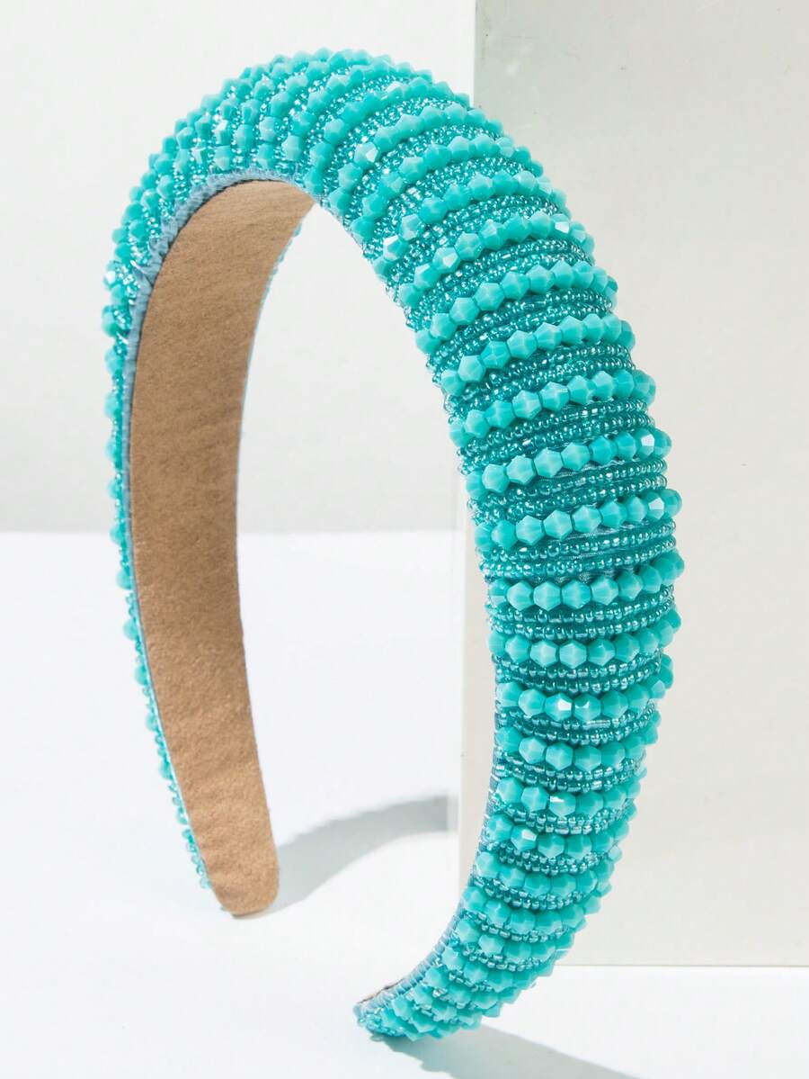 1pc Korean Stylish Solid Color Handmade Beaded Crystal Decor Hair Hoop, Sponge High Crown Elegant... | SHEIN