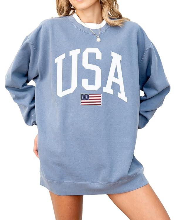 USA Flag Graphic Sweatshirt for 4th of July – Unisex Pullover for Women and Men, 80% Cotton, Pe... | Amazon (US)