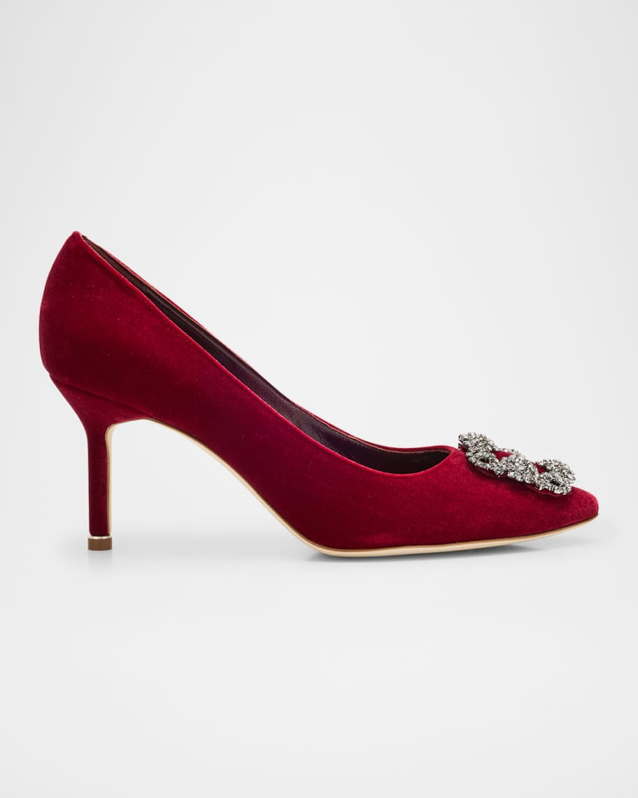 Manolo Blahnik Hangisi Velvet Pumps with Crystal Buckle | Neiman Marcus