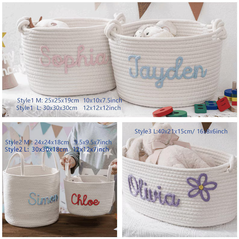 Personalized Handmade Basket, Baby Gift, Baby Shower Gift Cotton Rope Basket, Baby Basket, Toy Ba... | Etsy (US)