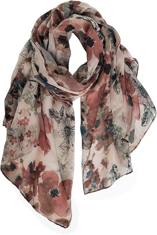 GERINLY Lightweight Scarves Fashion Flowers Print Women Cotton Wrap Scarf Head Shawl for Fall | Amazon (US)