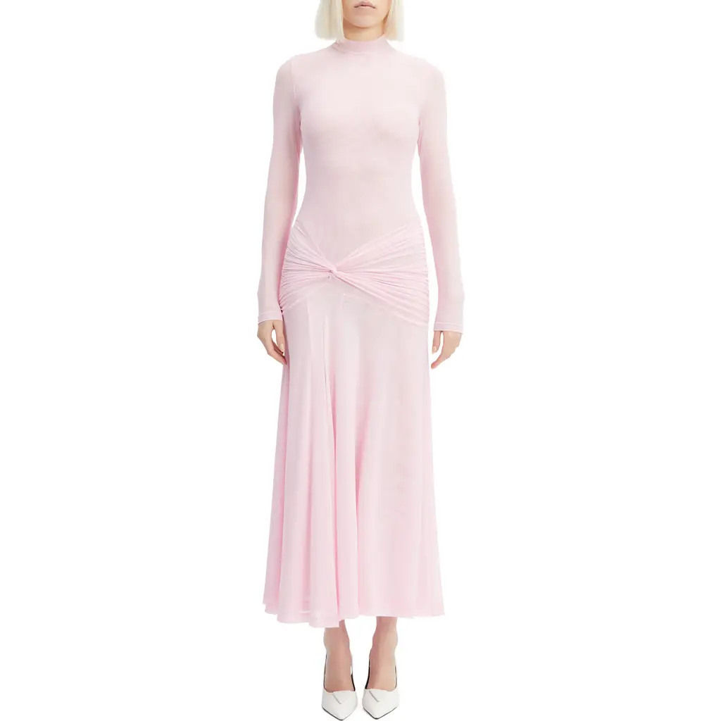 Bardot Lea Long Sleeve Mesh Midi Dress in Light Pink at Nordstrom, Size Medium | Nordstrom