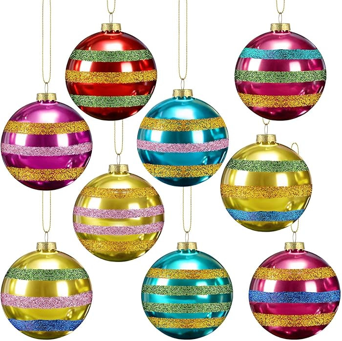 Soulchen 9 Pcs Vintage Glass Christmas Ornaments 2.36 Inch Multicolor Mercury Christmas Tree Ball... | Amazon (US)