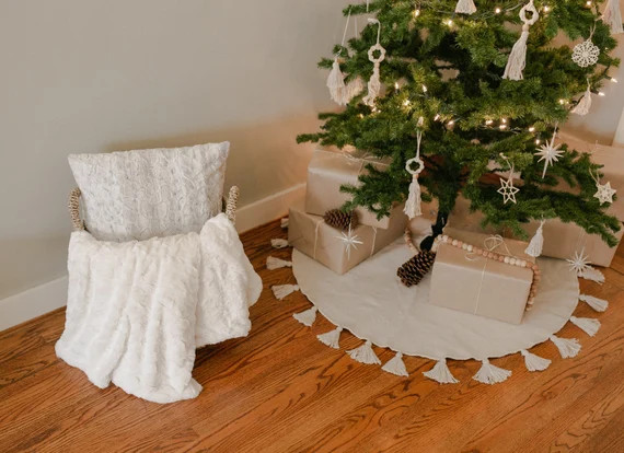 Christmas Tree Skirt | Boho Christmas Tree Skirt | Natural Christmas | Boho Christmas Decor | Tas... | Etsy (US)