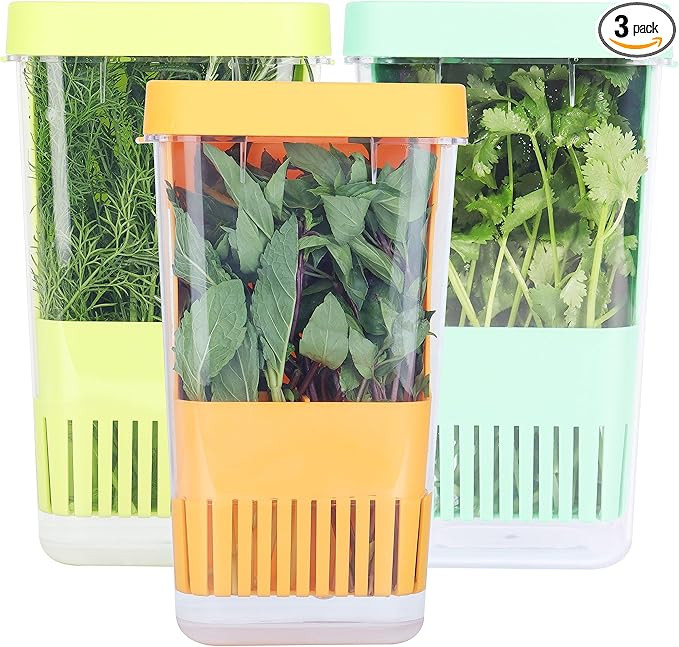 3 Pack Fresh Herb Keeper for Refrigerator, Clear BPA-Free Herb Saver, Storage Container for Cilan... | Amazon (US)