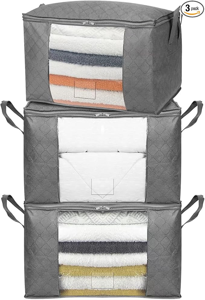 Amazon Basics Foldable Large Zipper Storage Bag Organizer Cubes with Clear Window & Handles, 3-Pa... | Amazon (US)