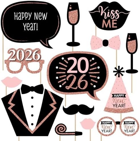 Big Dot of Happiness Rose Gold Happy New Year Party Supplies, 2026 New Year's Eve Photo Booth Pro... | Amazon (US)