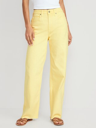 Extra High-Waisted Pop-Color Wide-Leg Cut-Off Jeans for Women | Old Navy (US)