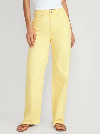 Extra High-Waisted Pop-Color Wide-Leg Cut-Off Jeans for Women | Old Navy (US)